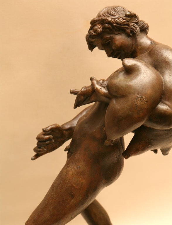 19th Century Bronze of young Faun with Wine sack