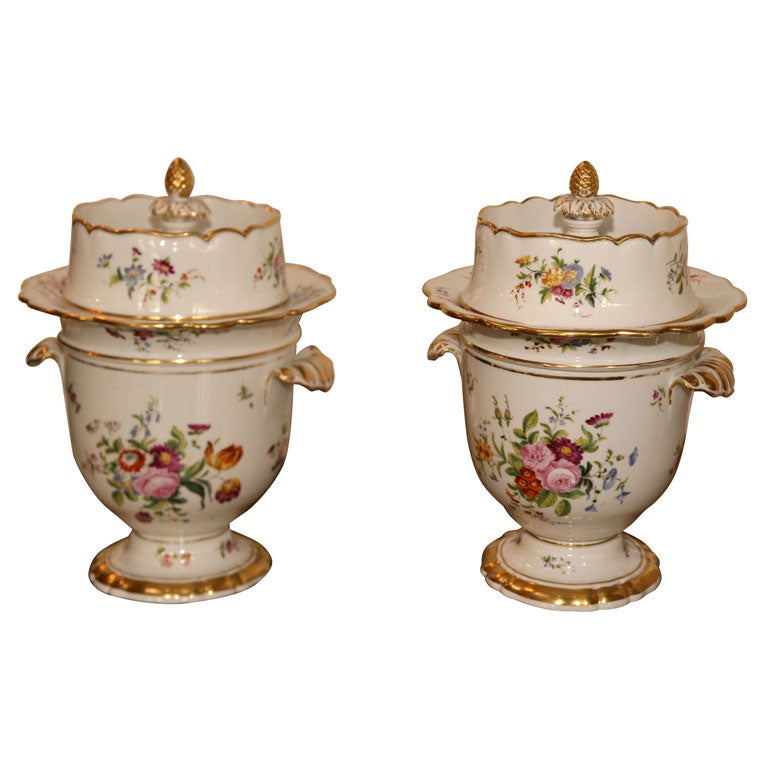Pair of "Old Paris" Porcelain Hand-Painted Fruit Coolers