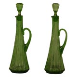 Pair of Monumental Moser Decanters With Intaglio Floral Cutting