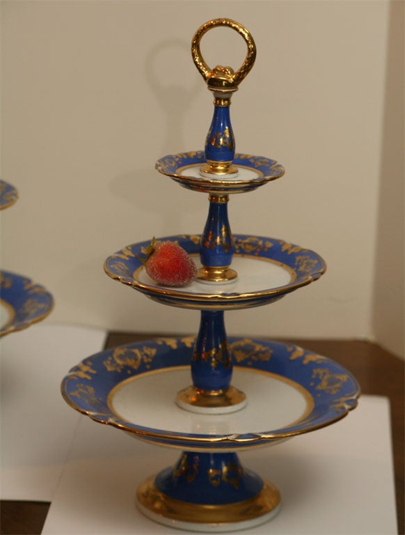 French Pair of Old Paris Three-Tiered Dessert Stands