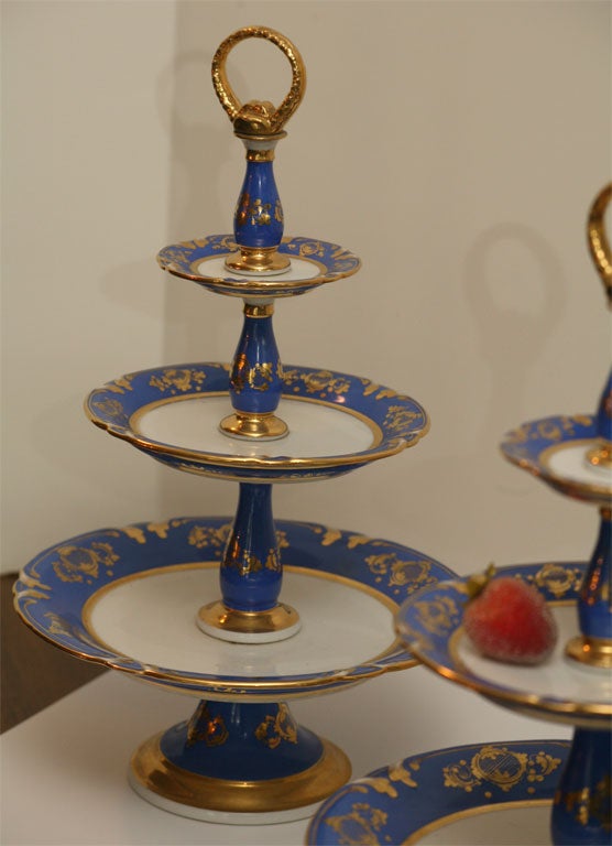 Pair of Old Paris Three-Tiered Dessert Stands In Excellent Condition In Great Barrington, MA