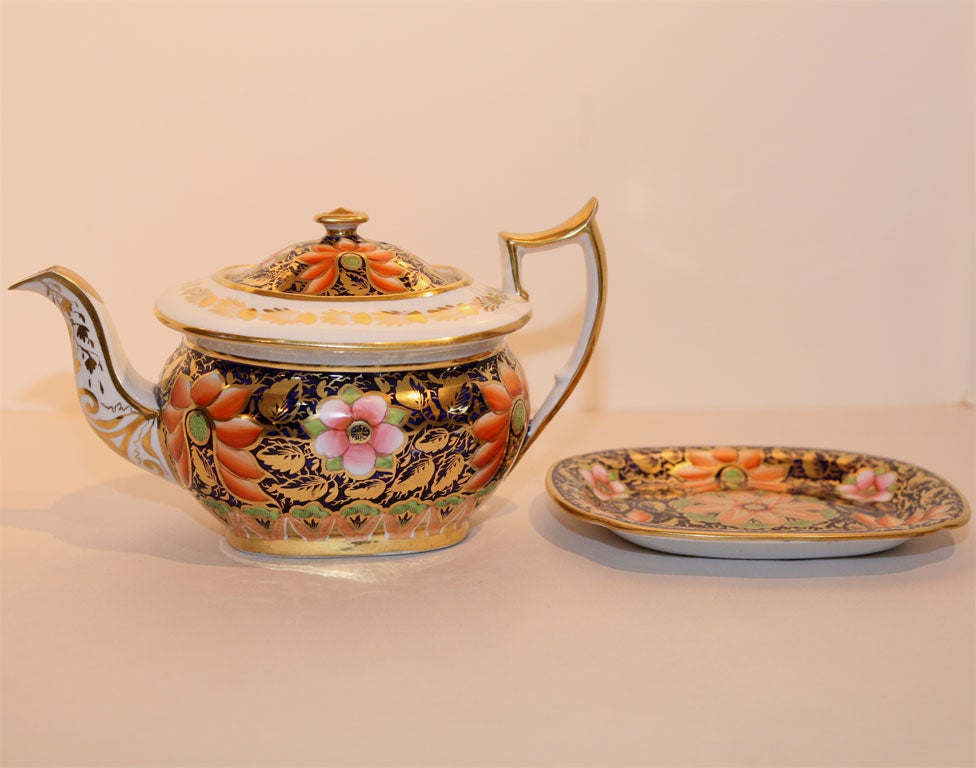 Porcelain 19th C. Spode Hand Painted Imari Tea Set