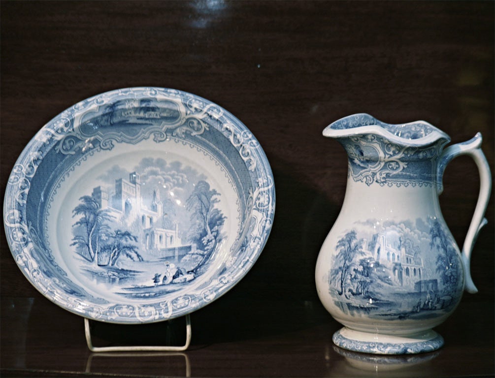 English Staffordshire Bowl and Pitcher