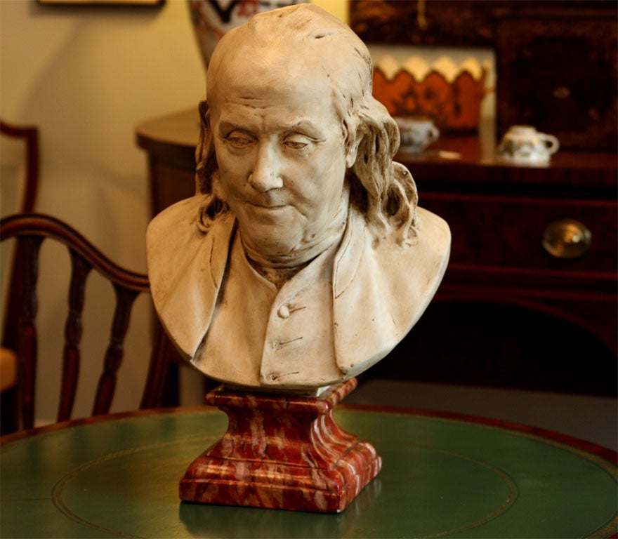 Plaster full bodied cast bust of the great patriot, scientist, <br />
printer, publisher, ambassador, thinker, etc....