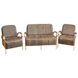 Art Deco Tubular Chrome and Leather Sofa & Chairs