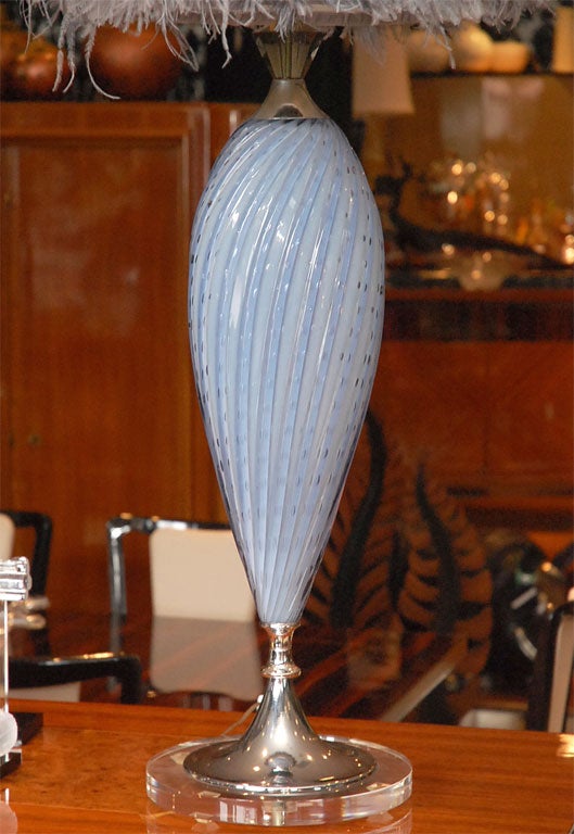 Italian C. 1950 Lavender Murano Lamps with Gray Feather Shades