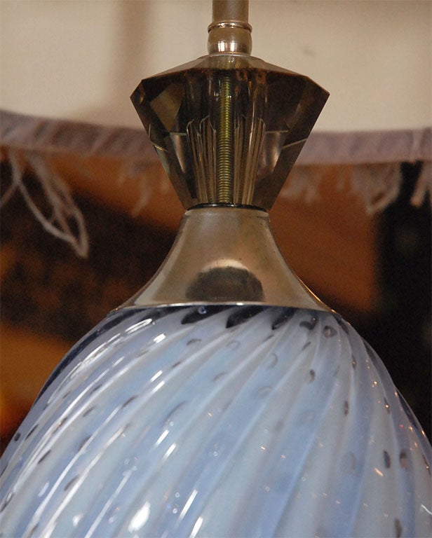 C. 1950 Lavender Murano Lamps with Gray Feather Shades 1