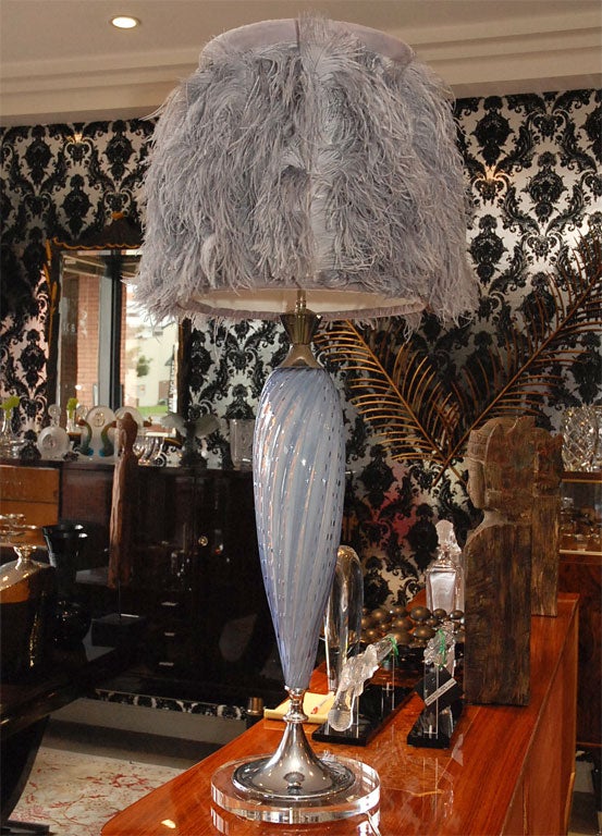 C. 1950 Lavender Murano Lamps with Gray Feather Shades 4