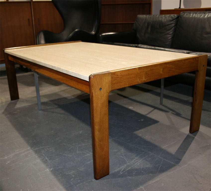 Rosewood and Travertine Cocktail Table