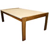 Rosewood and Travertine Cocktail Table
