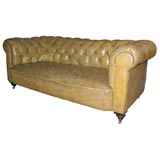 Antique Chesterfield Sofa Upholstered in Cream Colored Leather