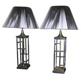Pair of Large-Scale Chinese Modern Fretwork Lamps