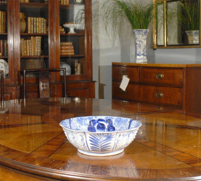 Chinese Middle 19th Century Blue and White Imari Lotus Porcelain Bowl with scalloped edge
