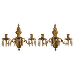 Antique Pair Of Bronze Engraved Wall Sconces