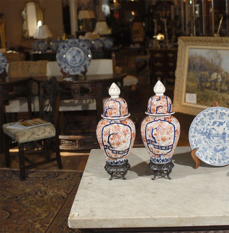 Pair of 19th C. Imari dome top ginger jars