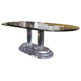 Dining Table with Thick Lucite Base and Glass Top