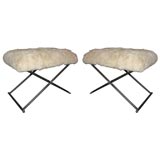 Pair of X Benches with Fur Seats by Karl Springer