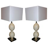 Pair of Table Lamps with Mounted Ostrich Eggs by Karl Springer
