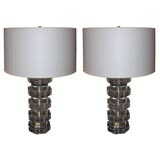 Pair of Table Lamps in Stacked Etched Lucite by Karl Springer