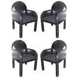 Set of 4 Dining/Game Chairs Covered in Black Embossed Lizard