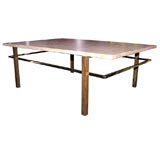 Vintage Coffee Table with Floating Brass Stretcher by Harvey Probber