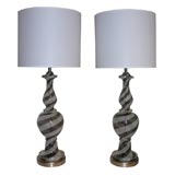 Pair of Dino Martens Black & White Spiral Glass Lamps