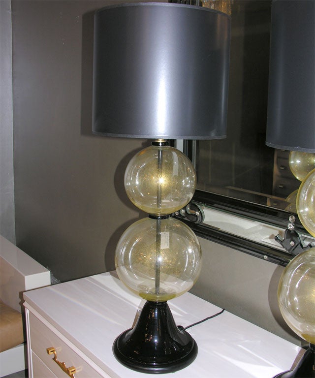 Pair of Barovier Glass Sphere Lamps
