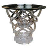 Lucite Basket Weave Sidetable with Beveled Glass Top