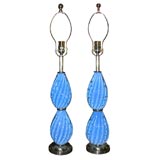 Pair of Barovier Robin's Egg Blue Double Teardrop Glass Lamps