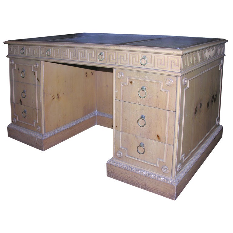 Pine Desk with Leather Tops and Brass Hardware at 1stDibs