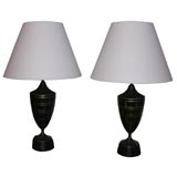 Pair of Black Ceramic Urn-shaped Lamps