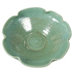 Huge Scalloped Turquoise Green North Carolina Pottery Bowl, 1960