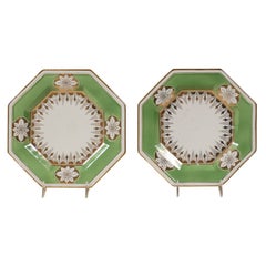 Antique A Pair of Green, White, and Gold Octagonal Chargers