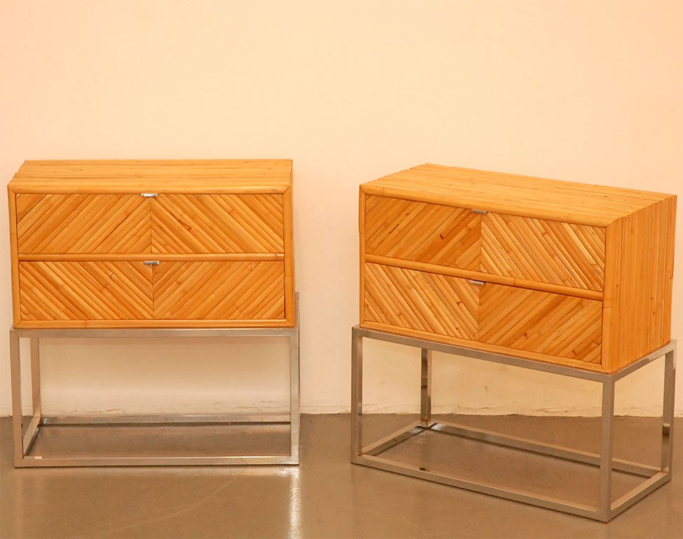 Rattan nightstands with chrome bases