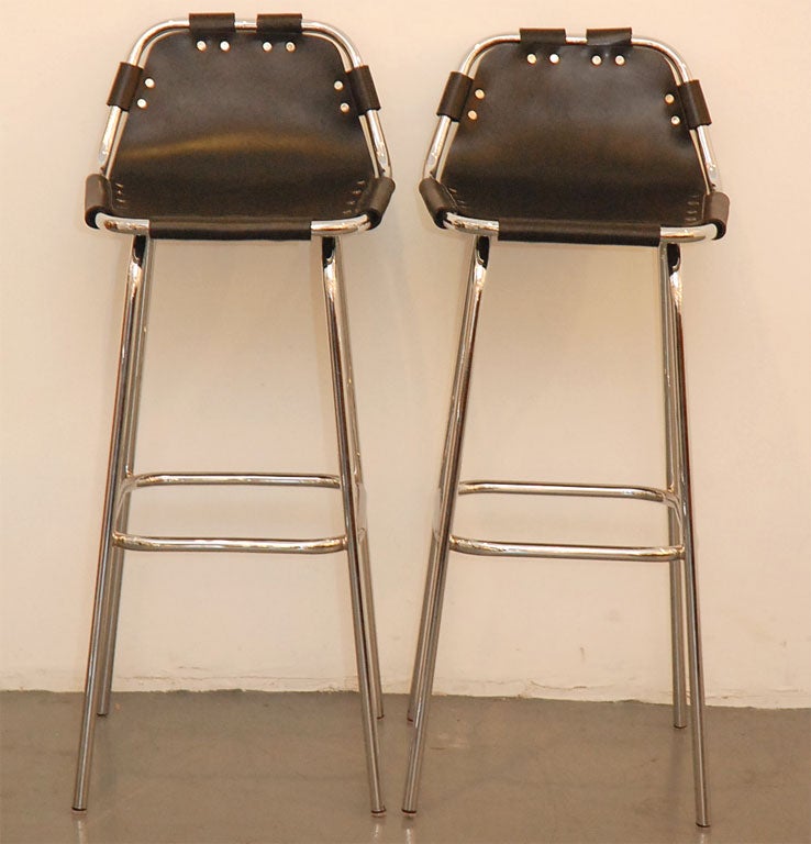 USA<br />
New Production<br />
Newly produced barstools in chrome and leather. Exact measurements of originals produced for Les Arcs Ski Lodge by Charlotte Perriand. Multiple quantity available. Priced individually.