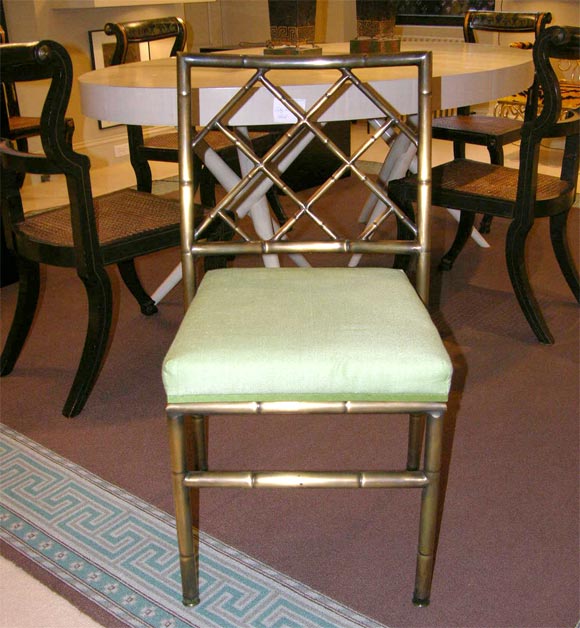 Set of 4 Faux Bamboo Brass Chairs In Excellent Condition In New York, NY