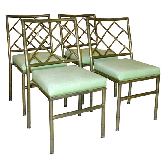 Set of 4 Faux Bamboo Brass Chairs