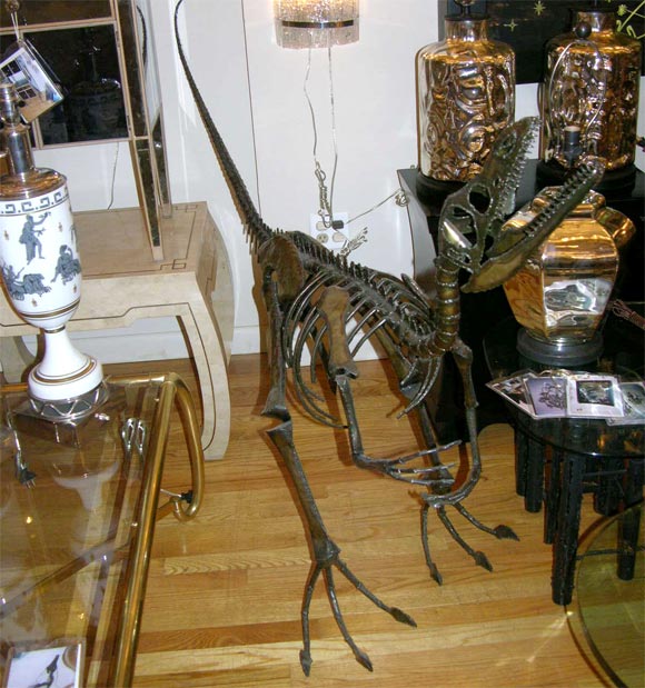 Welded steel and brass dinosaur fossil sculpture