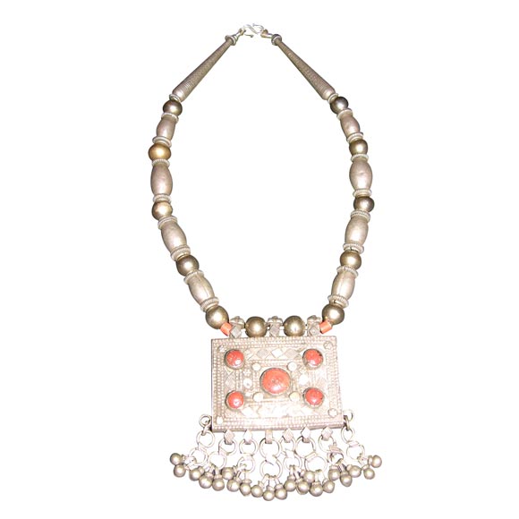 Silver & Coral Necklace` For Sale