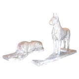 Pair of Plaster Dog Sculptures