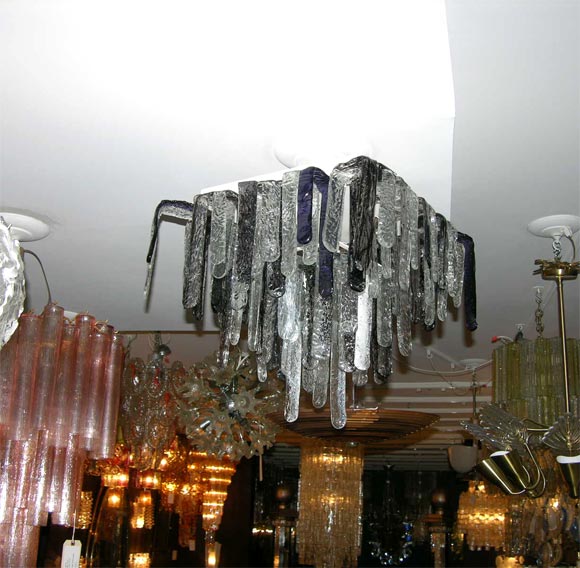 Purple, Clear and Black Murano Glass Ceiling Light Fixture