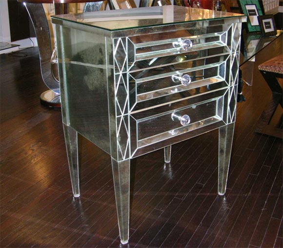 Contemporary Pair of Diamond Front Mirrored Commodes For Sale