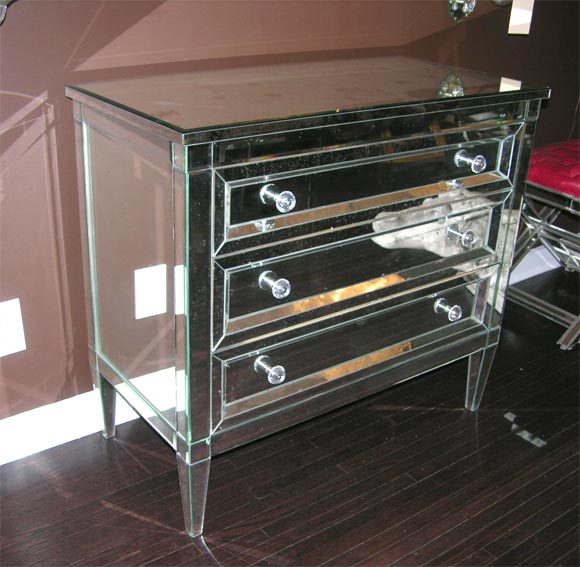 American Neoclassical Modern 3-Drawer Beveled Mirrored Dresser For Sale