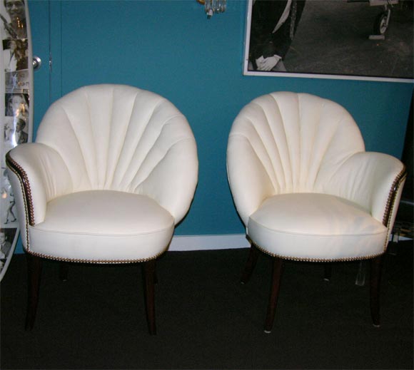 Pair of White Leather Asymmetrical Fan Back Chairs at 1stDibs