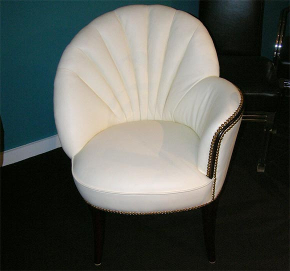 Pair of White Leather Asymmetrical Fan Back Chairs at 1stDibs