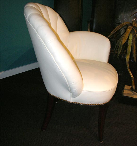 Pair of White Leather Asymmetrical Fan Back Chairs at 1stDibs
