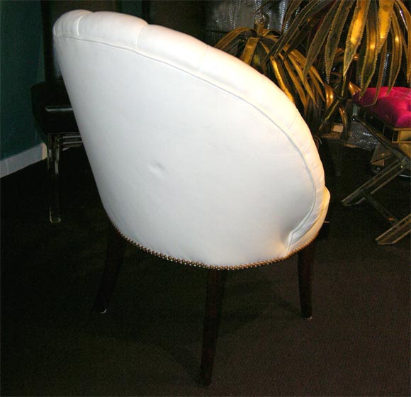 Pair of White Leather Asymmetrical Fan Back Chairs at 1stDibs
