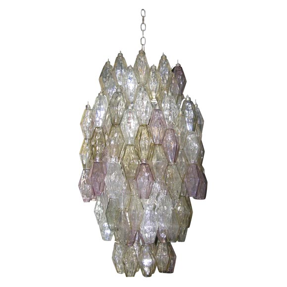 Venini Olive and Purple Polyhedral Glass Chandelier