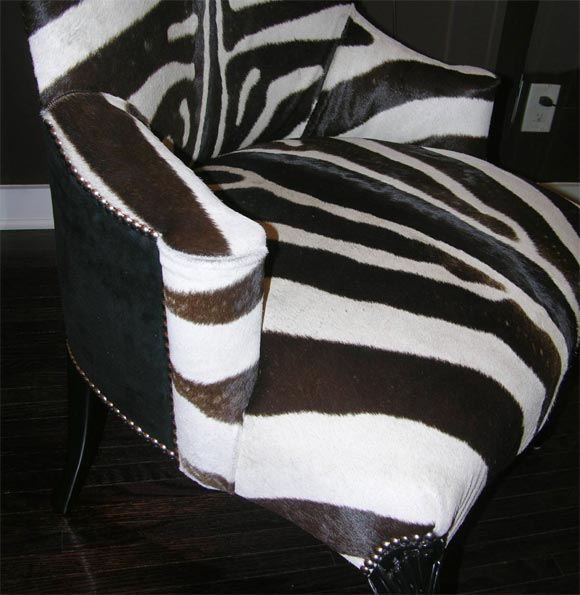 Chippendale Pair of Custom Genuine Zebra Hammerhead Chairs For Sale