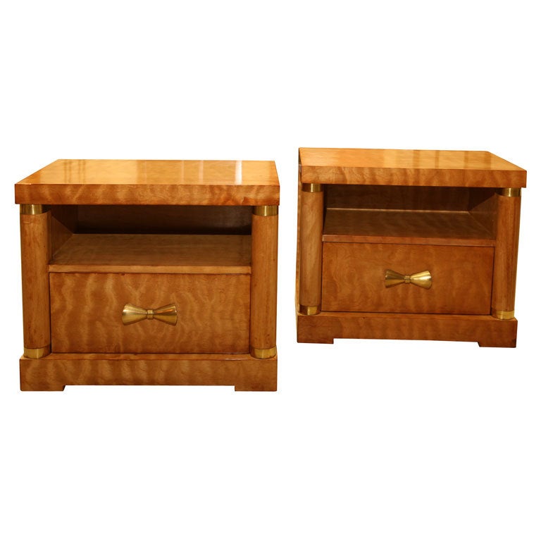 Pair Of Tiger Maple American Night Stands at 1stDibs